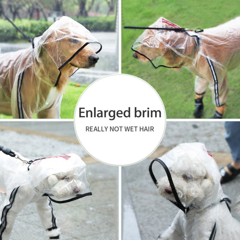 Dog Raincoat Puppy Four Feet Hooded Transparent Waterproof Windproof Teddy Small Large Dogs Rain Out Clothes For Pet Supplies