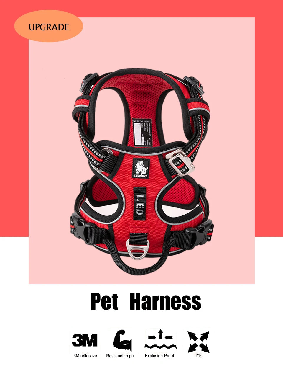 Truelove Pet Harness Nylon Webbing with 3M Reflection Adjutable Aluminum Alloy for Big Medium Small Dog TLH56512