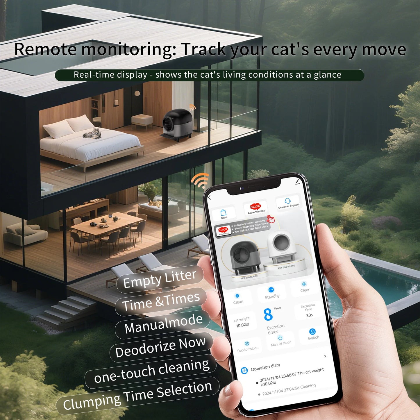 Automatic Cat Litter Box Self Cleaning with App Control & Cat Litter Mat Smart Cat Toilet for Multiple Large Cats