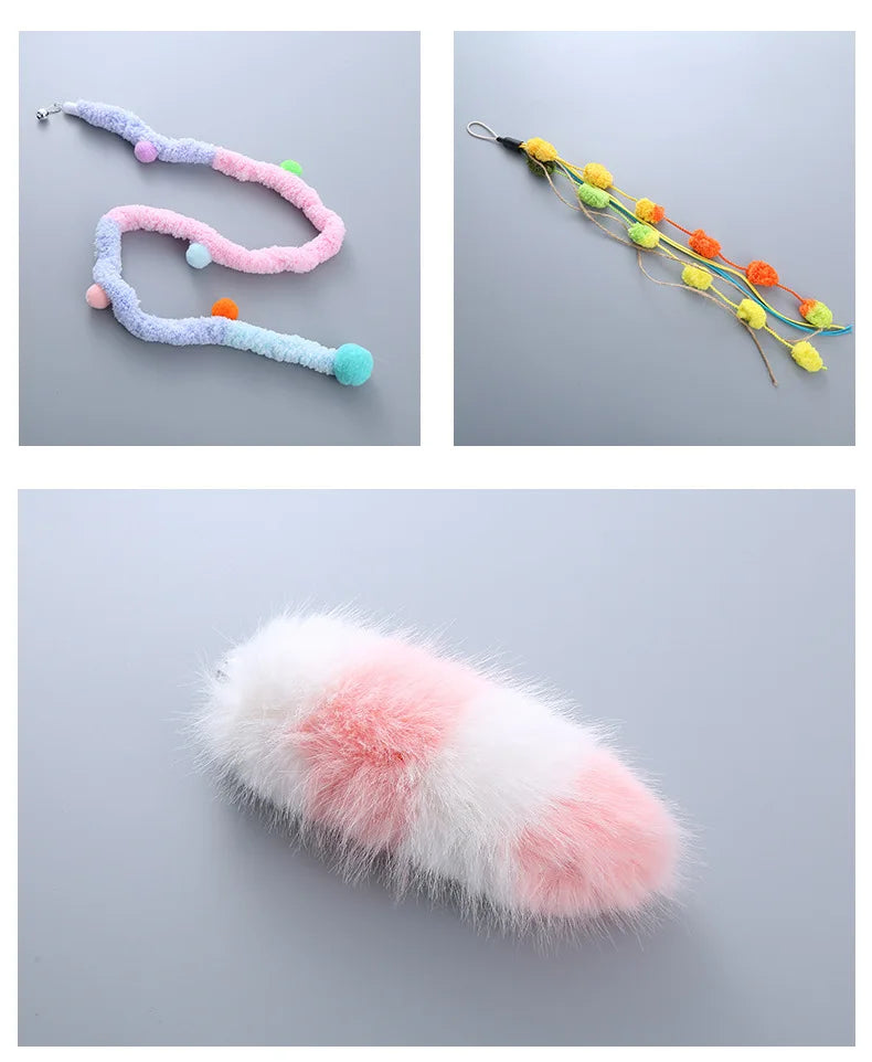 Cat Toys Funny Cat Stick Replacement Head Plush Feather Bird with Bell Toys Interactive Magic Wand DIY Feathers Pet Supplies