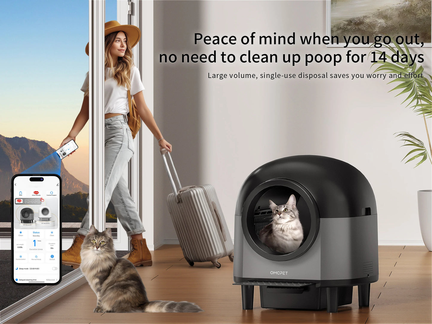 Automatic Cat Litter Box Self Cleaning with App Control & Cat Litter Mat Smart Cat Toilet for Multiple Large Cats