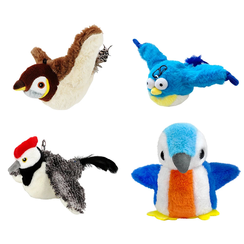 Interactive Cat Toys Flapping Wings(no Flying) Sparrow Catnip Toys Simulated Chirping Bird with Vibration Sensor for Cats