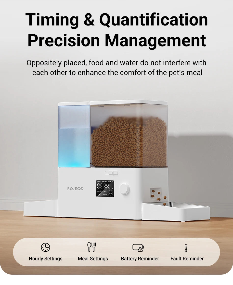 ROJECO Automatic Pet Feeder Water Fountain 8.5L Button Version Dog Food Dispenser Water Refill 2 in 1 Drinking Feeding Supplies