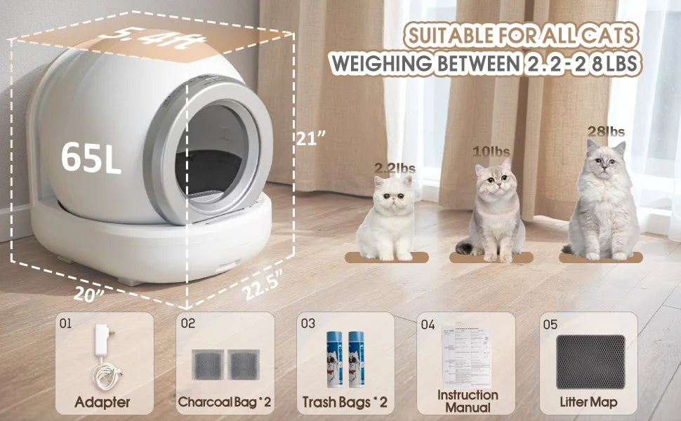 Self Cleaning Litter Box, Automatic Cat Litter Box Self Cleaning for Multiple Cats, with Safety Protection, App Control