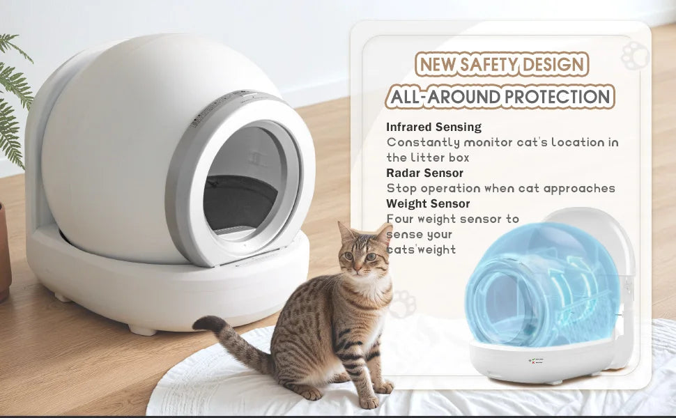 Self Cleaning Litter Box, Automatic Cat Litter Box Self Cleaning for Multiple Cats, with Safety Protection, App Control