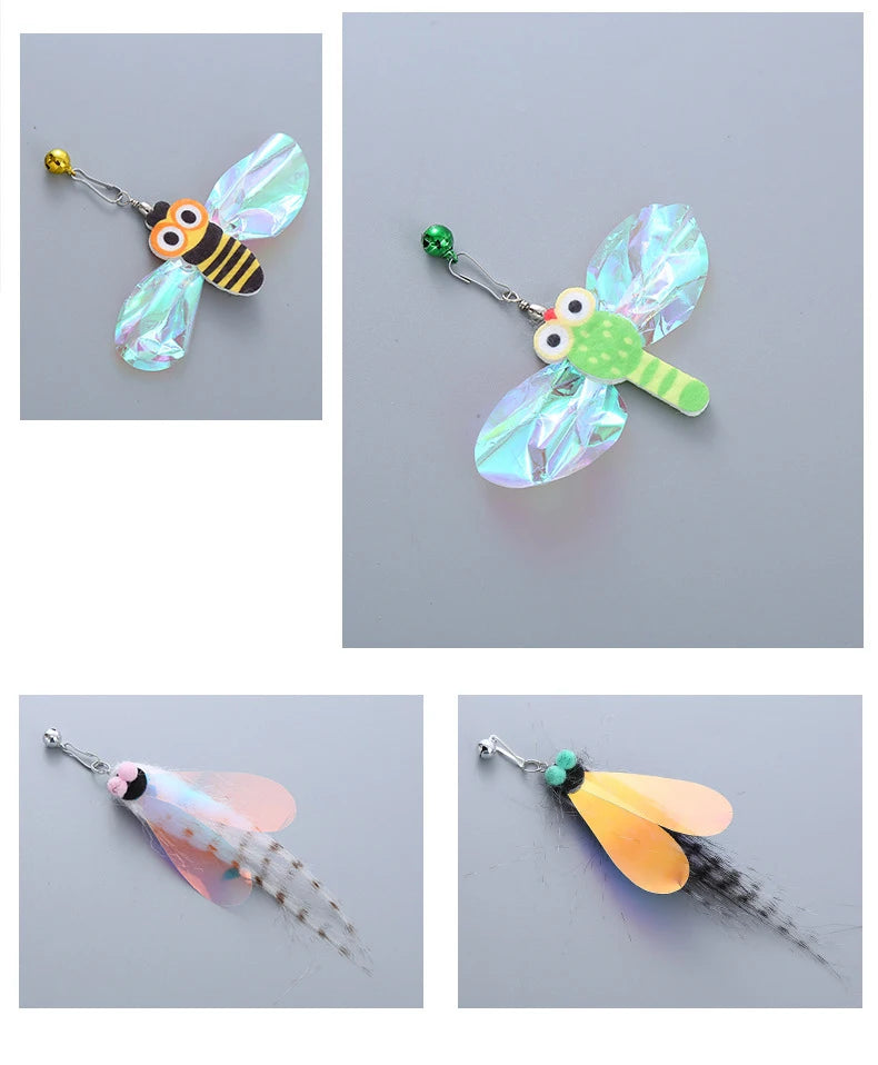Cat Toys Funny Cat Stick Replacement Head Plush Feather Bird with Bell Toys Interactive Magic Wand DIY Feathers Pet Supplies