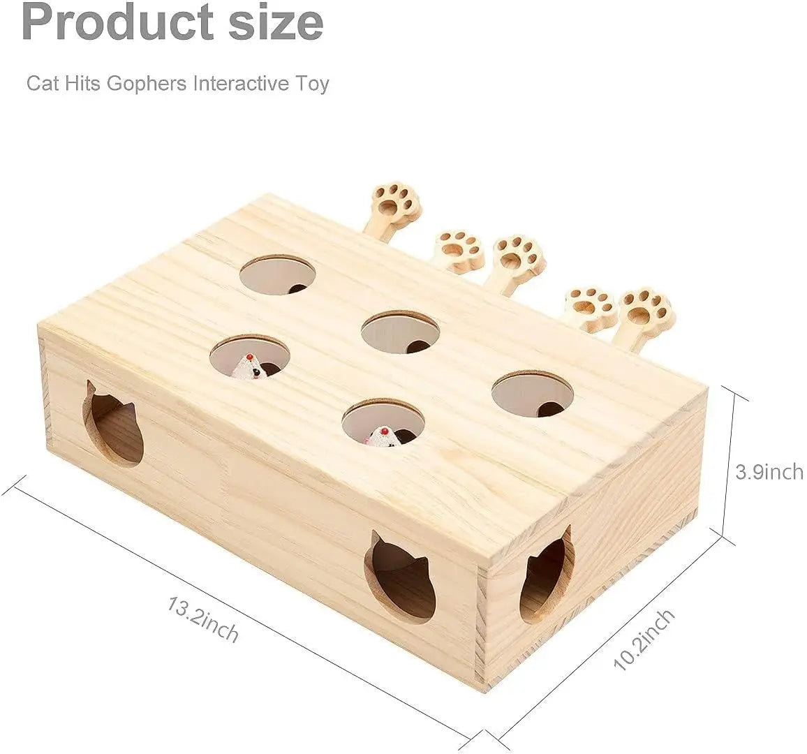 Mewoofun Cat Toys Interactive Whack-a-mole Solid Wood Toys for Indoor Cats Kitten Catch Mice Game