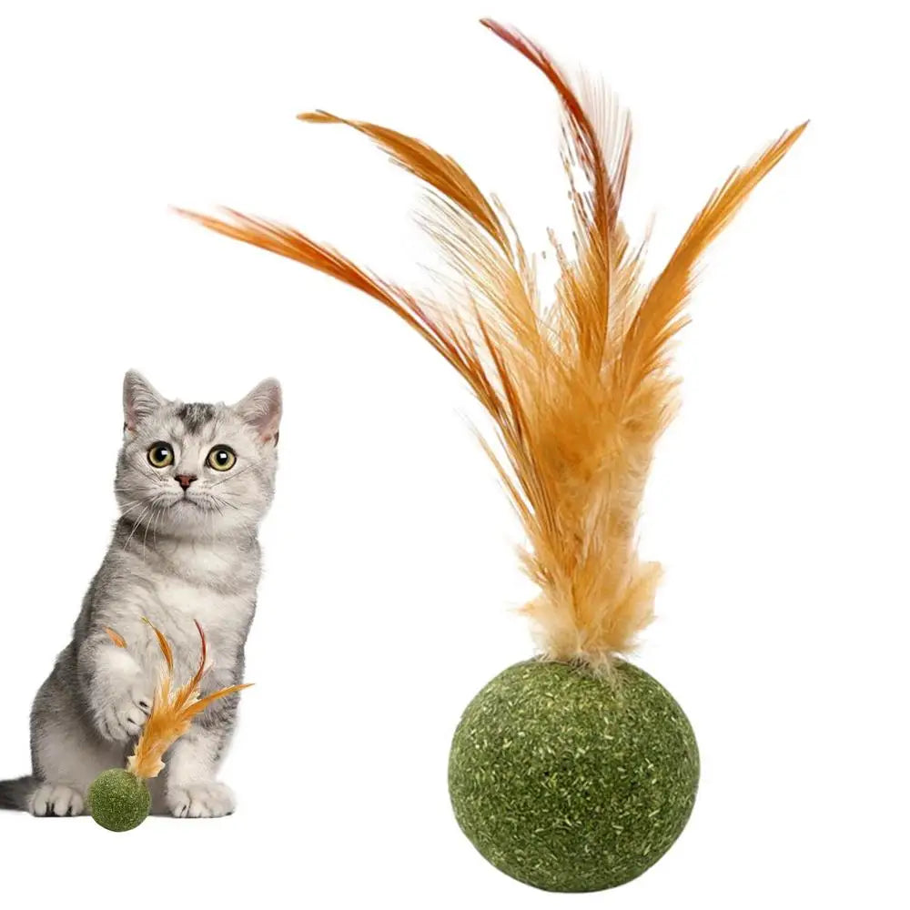 Cat Toys Catnip Kitten Catnip Feather Ball Interactive Natural Lollipop Natural Cat Kicker Feathers Design Cat Teeth Cleaning