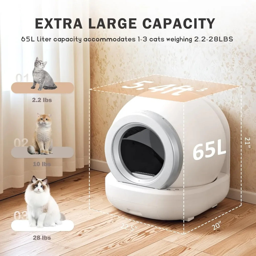 Self Cleaning Litter Box, Automatic Cat Litter Box Self Cleaning for Multiple Cats, with Safety Protection, App Control