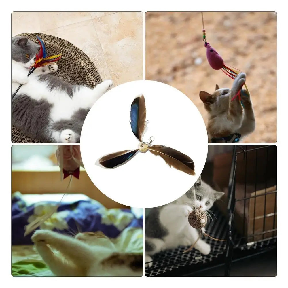 6PCS Cat Toys Feathers Wand Cat Wand Toy Refill Cat Teaser Toy Interactive Kitten Teaser Refill Rotating Cat Feathers Refill Toy