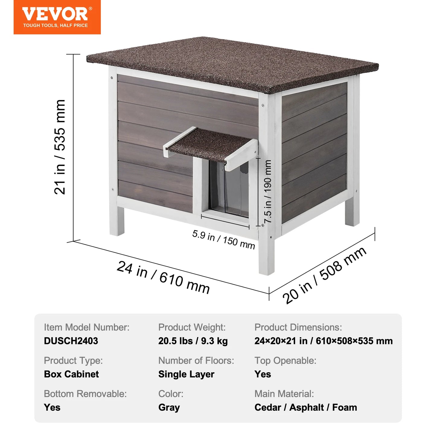 VEVOR Outdoor Cat House Weatherproof, Feral Cat Shelter for Cats Outdoor Wooden Cat Rabbit House with All-Round Foam Insulated