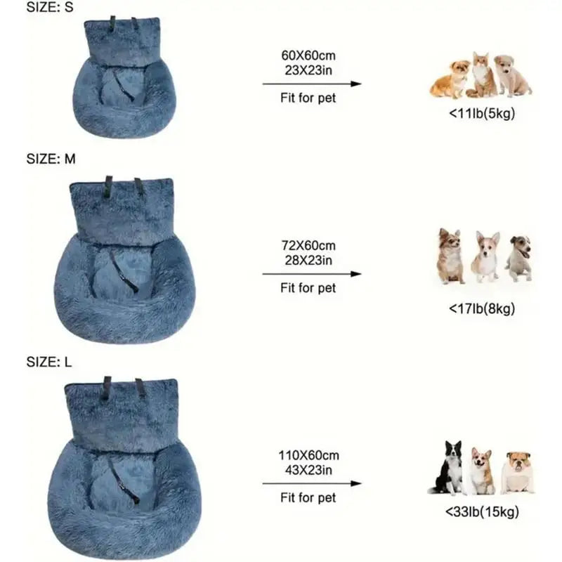 Soft Plush Dog Seat Kennel Cat Car Seat Cushion Puppy Bed With Adjustable Fixed Strap Cat Pet Traveling Carry Vehicle Supplies