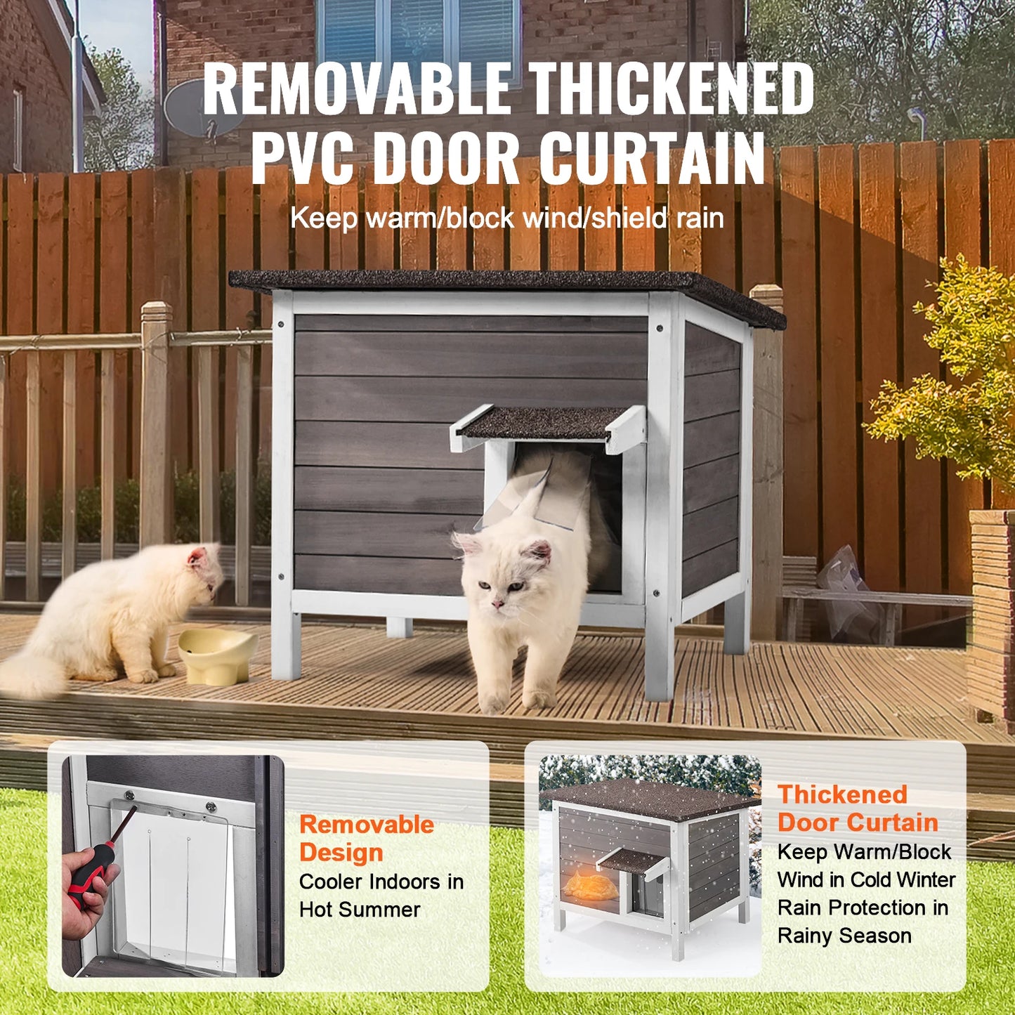 VEVOR Outdoor Cat House Weatherproof, Feral Cat Shelter for Cats Outdoor Wooden Cat Rabbit House with All-Round Foam Insulated