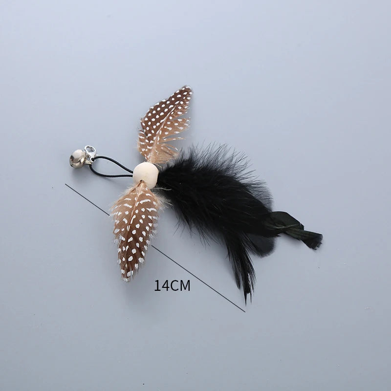 Cat Toys Funny Cat Stick Replacement Head Plush Feather Bird with Bell Toys Interactive Magic Wand DIY Feathers Pet Supplies