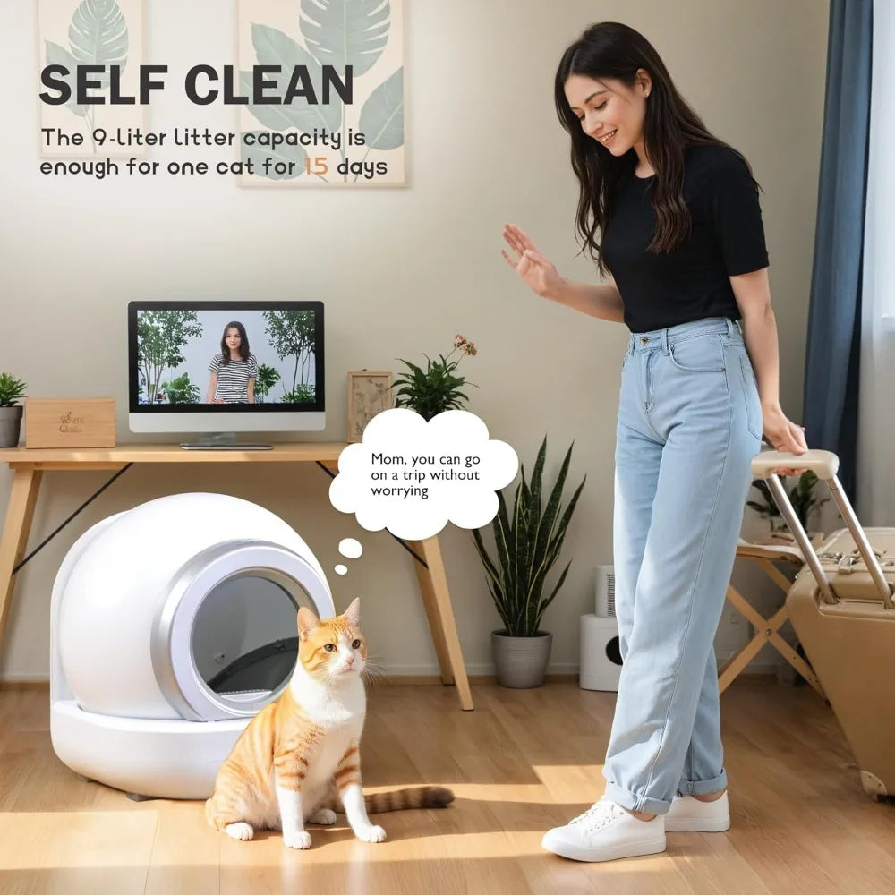 Self Cleaning Litter Box, Automatic Cat Litter Box Self Cleaning for Multiple Cats, with Safety Protection, App Control