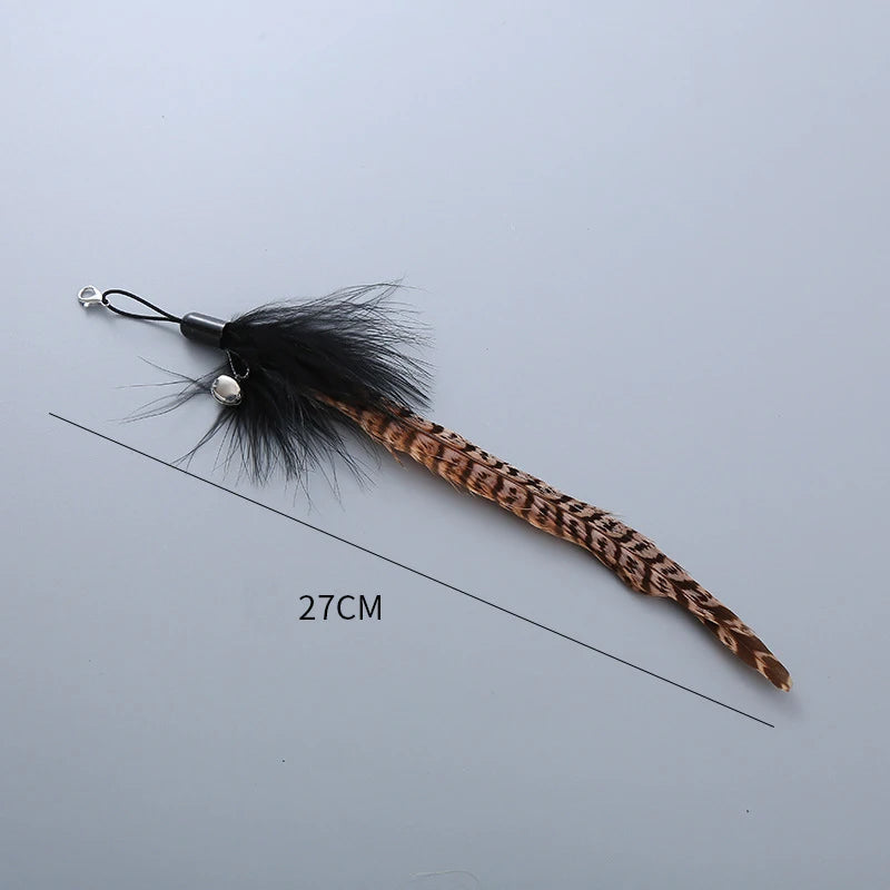Cat Toys Funny Cat Stick Replacement Head Plush Feather Bird with Bell Toys Interactive Magic Wand DIY Feathers Pet Supplies