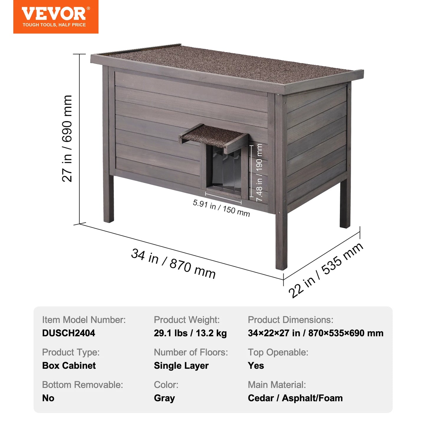 VEVOR Outdoor Cat House Weatherproof, Feral Cat Shelter for Cats Outdoor Wooden Cat Rabbit House with All-Round Foam Insulated