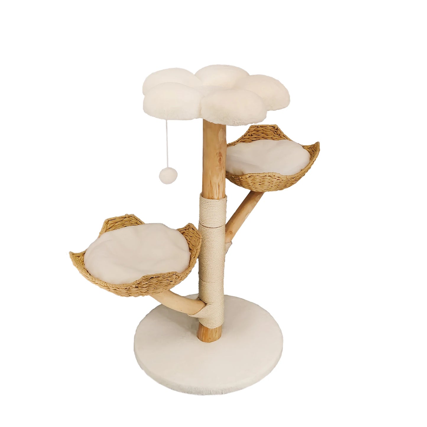 Willow Wood Cat Tree Scratching Post Multi-Level Sisal Pet Cat Kitten Climbing Tower Activity Tower with Removable Washable Mats