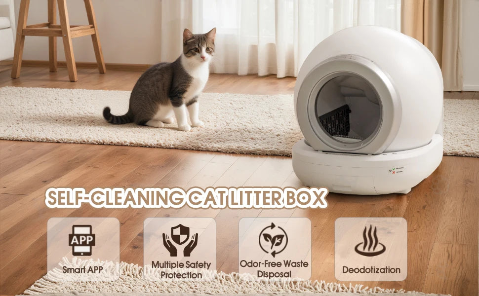 Self Cleaning Litter Box, Automatic Cat Litter Box Self Cleaning for Multiple Cats, with Safety Protection, App Control
