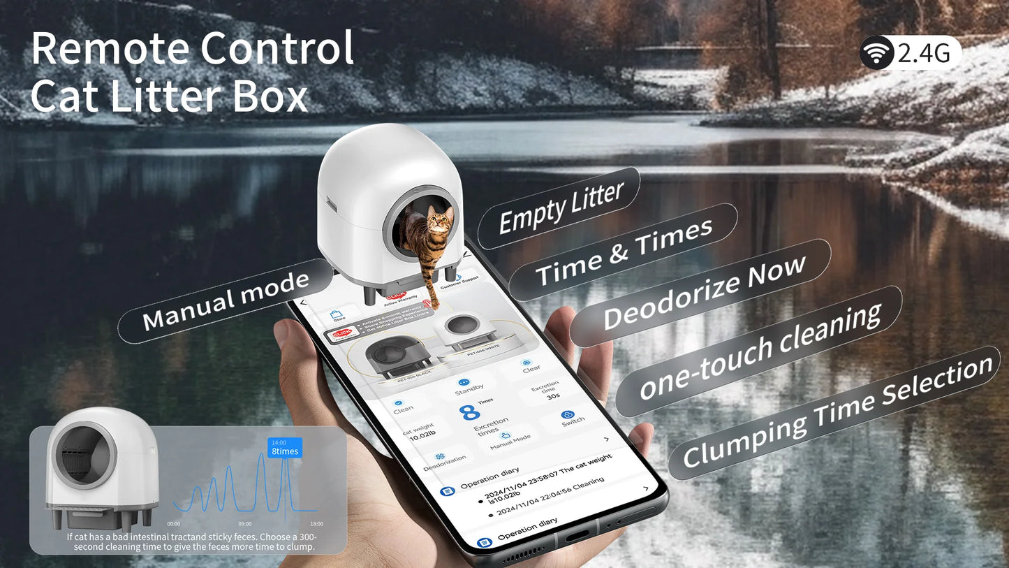OMC-M1 Self Cleaning Automatic Cat Litter Box Toilet for 1.5-8kg Cat Trash Bag Litter Smart Cat Travel Toilet App Control Tray
