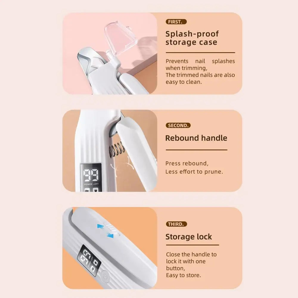 Pet Paws Trimmer Electric Rechargeable Dog Nail Trimmer With LED Light Ergonomic Pet Paws Grooming Tool Quiet File Toenail