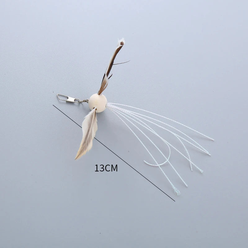 Cat Toys Funny Cat Stick Replacement Head Plush Feather Bird with Bell Toys Interactive Magic Wand DIY Feathers Pet Supplies