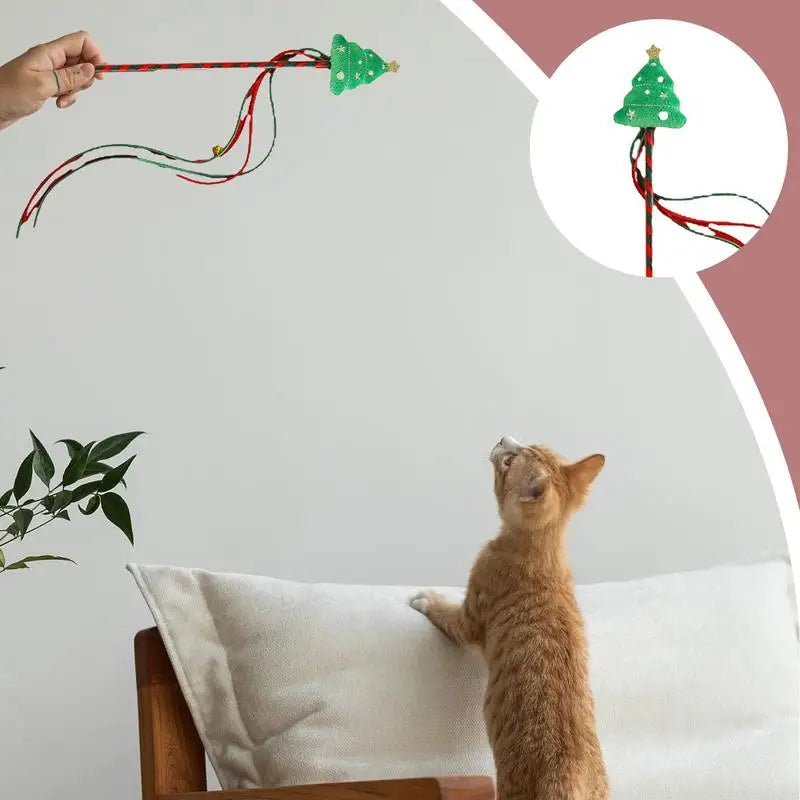 Cat Wands For Indoor Cats Creative Christmas Cat Toy String Cat Toy Interactive Cat Toy Multipurpose Cat Teasing Stick For Pet