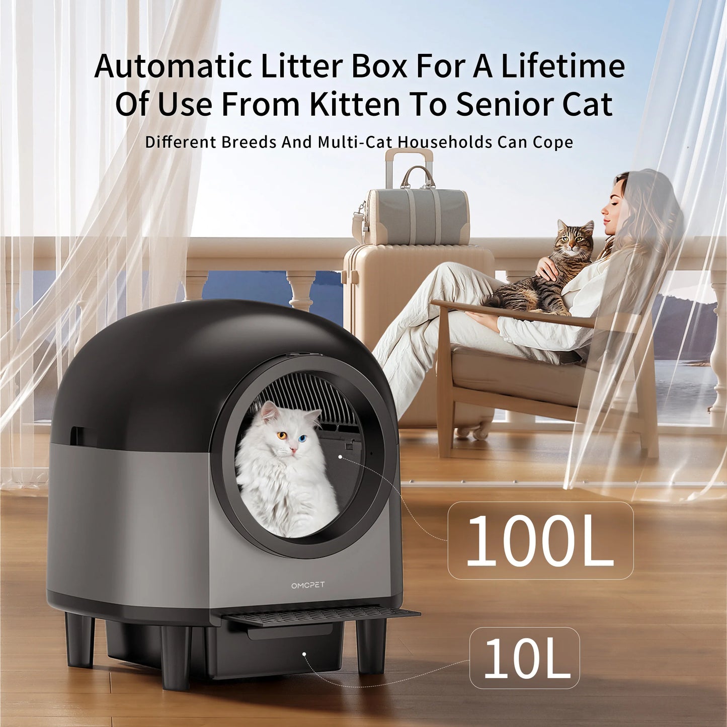 Automatic Cat Litter Box Self Cleaning with App Control & Cat Litter Mat Smart Cat Toilet for Multiple Large Cats