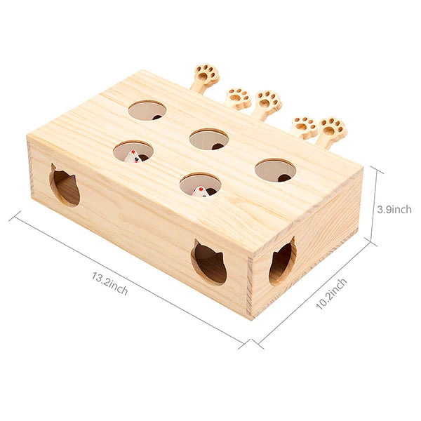 Mewoofun Cat Toys Interactive Whack-a-mole Solid Wood Toys for Indoor Cats Kitten Catch Mice Game