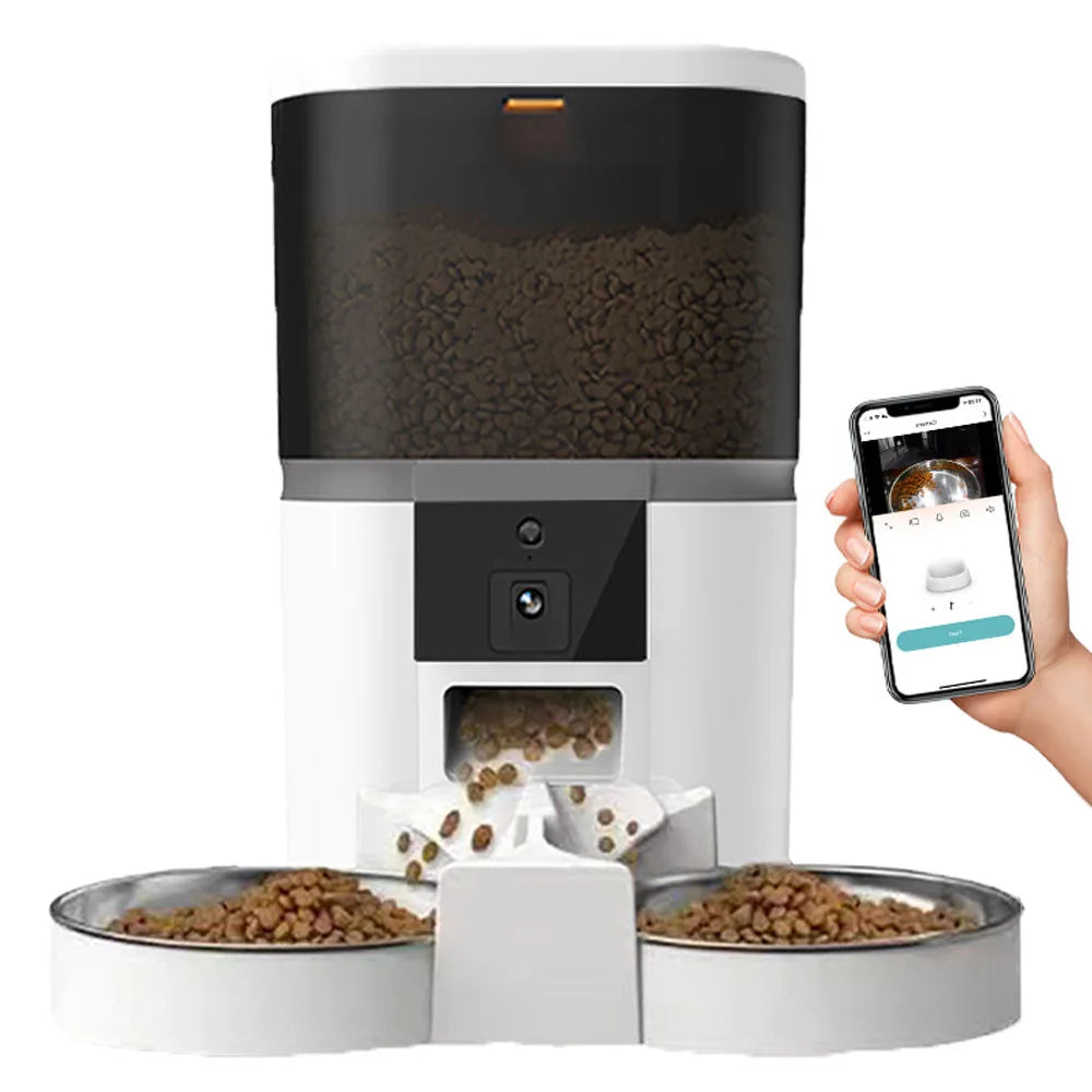 4L Automatic Cat Feeder Smart Pet Feeder For Cats Small Dogs Food Dispenser With Camera Recorder Timing Quantitative Double Bowl