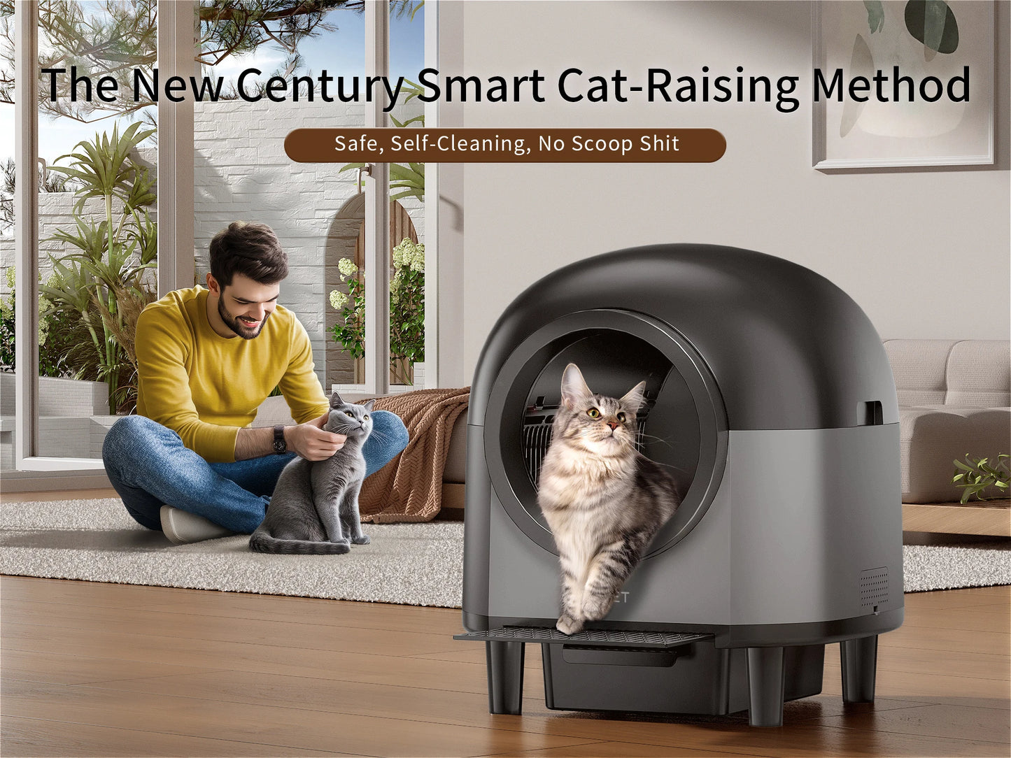 Automatic Cat Litter Box Self Cleaning with App Control & Cat Litter Mat Smart Cat Toilet for Multiple Large Cats