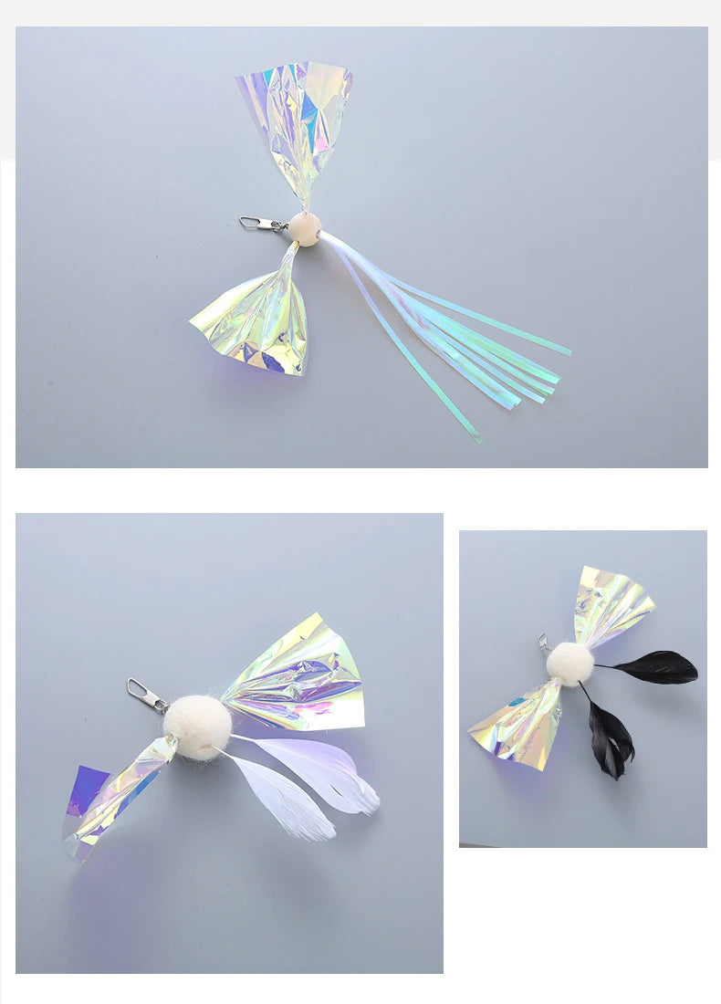 Cat Toys Funny Cat Stick Replacement Head Plush Feather Bird with Bell Toys Interactive Magic Wand DIY Feathers Pet Supplies