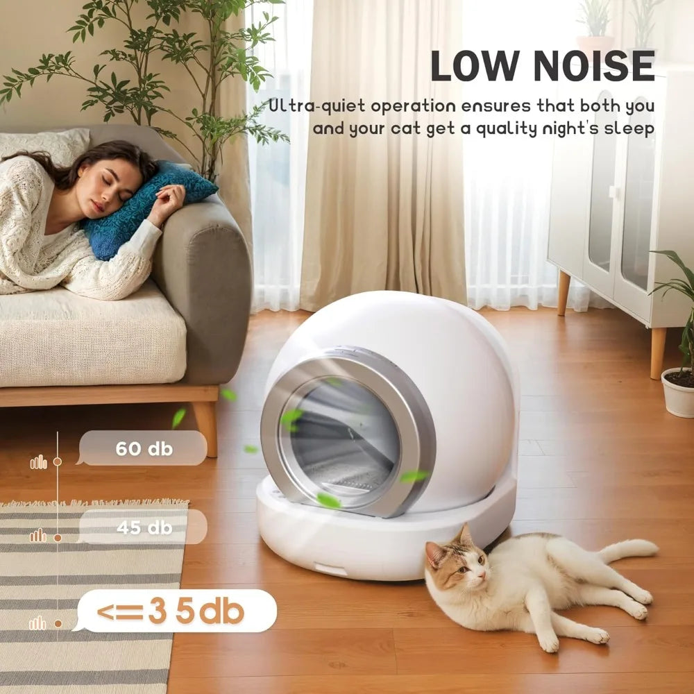 Self Cleaning Litter Box, Automatic Cat Litter Box Self Cleaning for Multiple Cats, with Safety Protection, App Control