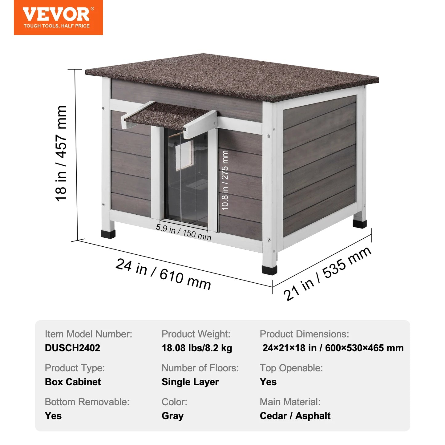 VEVOR Outdoor Cat House Weatherproof, Feral Cat Shelter for Cats Outdoor Wooden Cat Rabbit House with All-Round Foam Insulated
