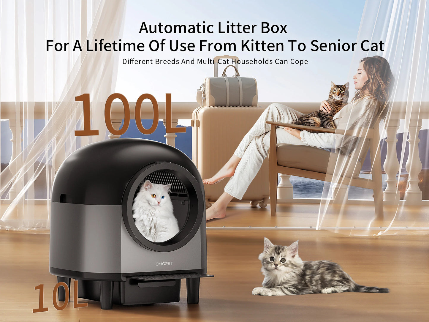 Automatic Cat Litter Box Self Cleaning with App Control & Cat Litter Mat Smart Cat Toilet for Multiple Large Cats