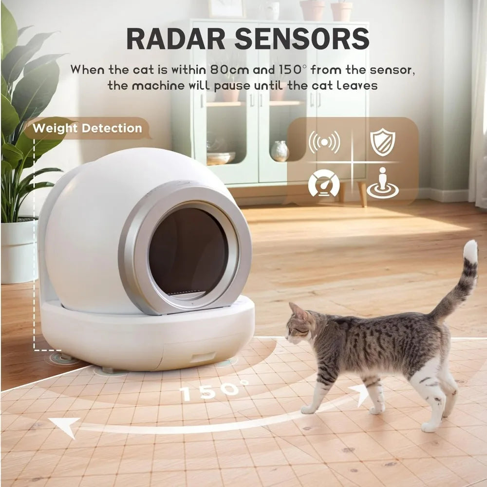 Self Cleaning Litter Box, Automatic Cat Litter Box Self Cleaning for Multiple Cats, with Safety Protection, App Control
