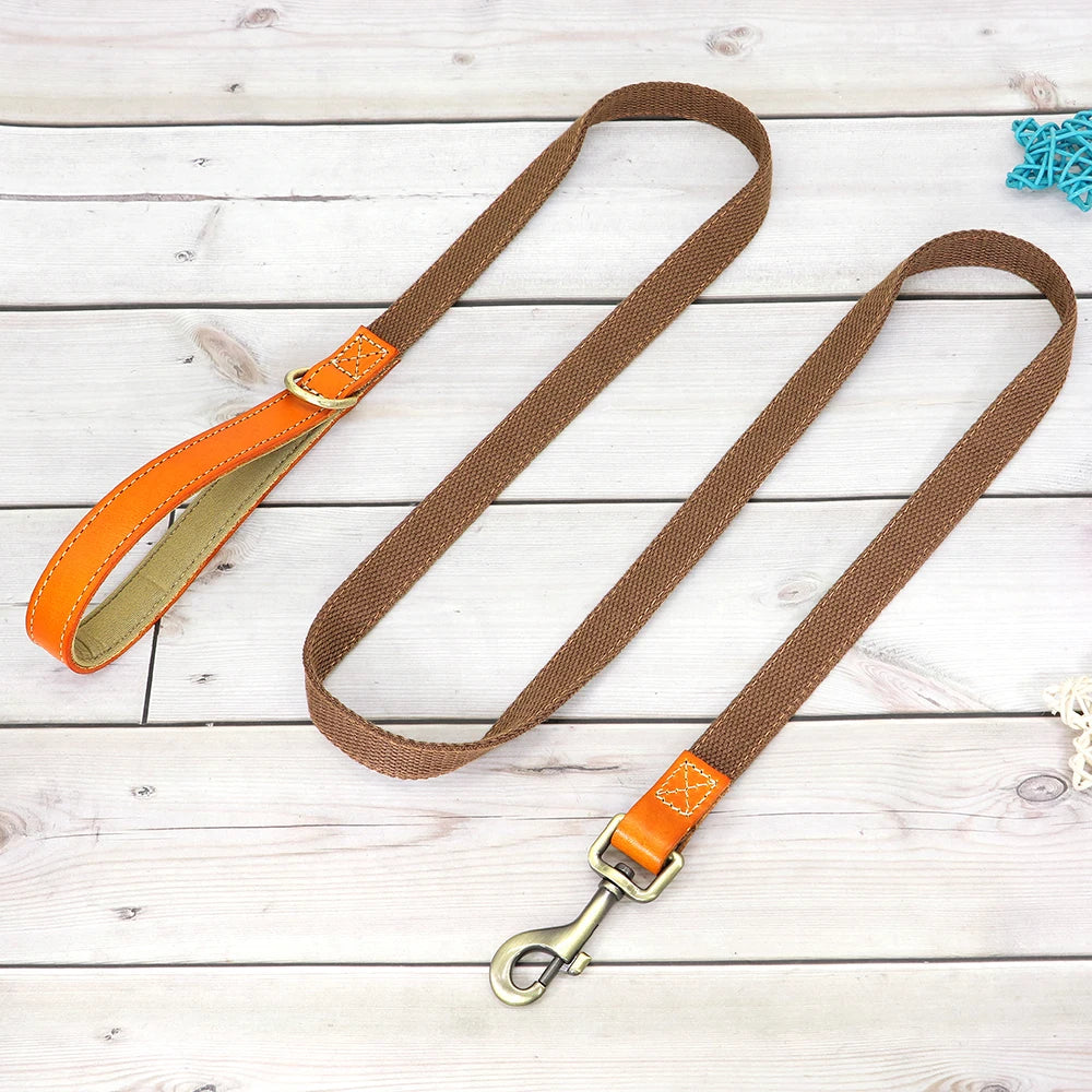 150cm Dog Walking Leash Durable Nylon Pet Dogs Lead Rope With PU Leather Handle For Small Medium Large Dogs French Bulldog