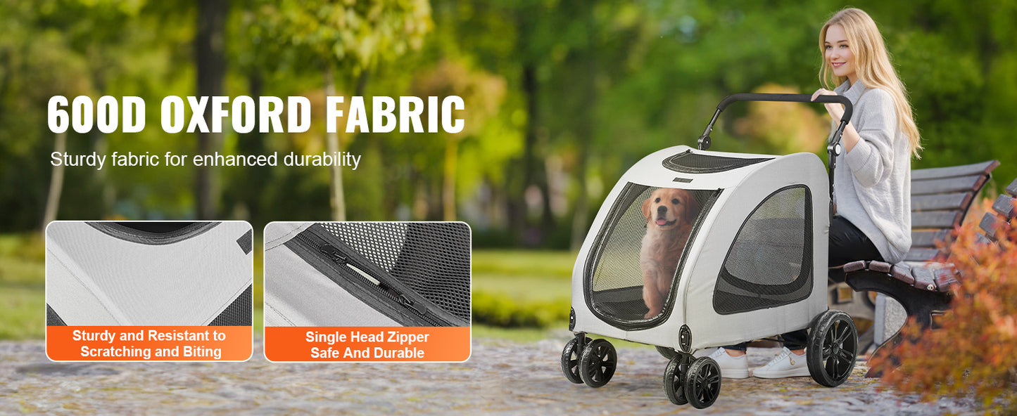 VEVOR 160lbs Pet Stroller 4 Wheels Dark Grey Dog Puppy Stroller Rotate with Brakes and Height-Adjustable for Medium Large Dogs