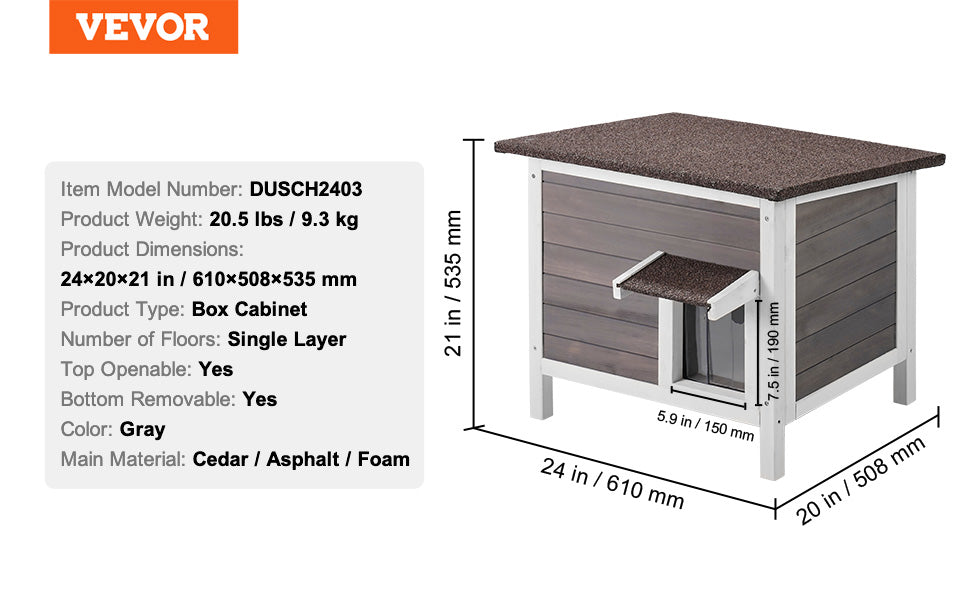 VEVOR Outdoor Cat House Weatherproof, Feral Cat Shelter for Cats Outdoor Wooden Cat Rabbit House with All-Round Foam Insulated