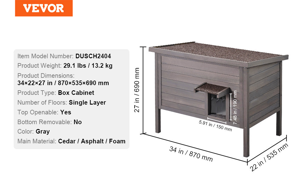 VEVOR Outdoor Cat House Weatherproof, Feral Cat Shelter for Cats Outdoor Wooden Cat Rabbit House with All-Round Foam Insulated