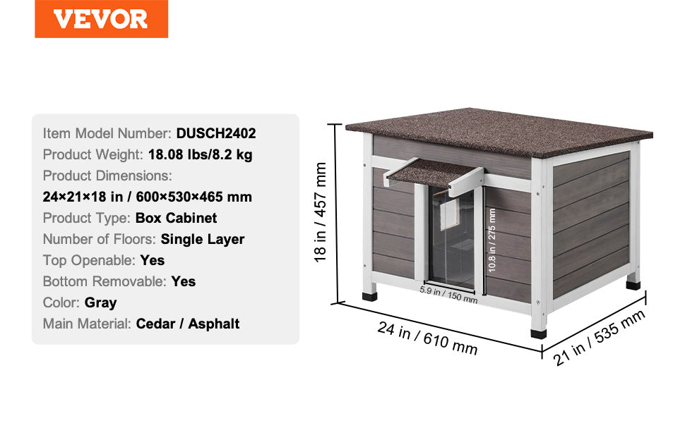 VEVOR Outdoor Cat House Weatherproof, Feral Cat Shelter for Cats Outdoor Wooden Cat Rabbit House with All-Round Foam Insulated