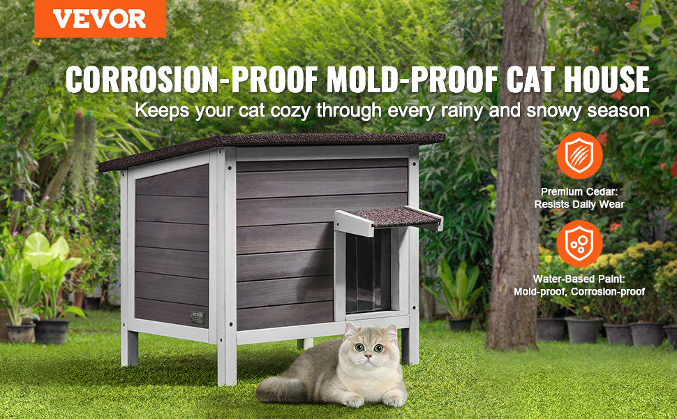 VEVOR Outdoor Cat House Weatherproof, Feral Cat Shelter for Cats Outdoor Wooden Cat Rabbit House with All-Round Foam Insulated