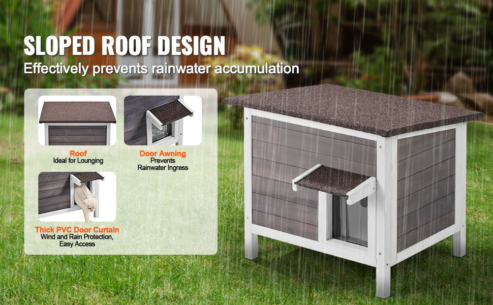 VEVOR Outdoor Cat House Weatherproof, Feral Cat Shelter for Cats Outdoor Wooden Cat Rabbit House with All-Round Foam Insulated