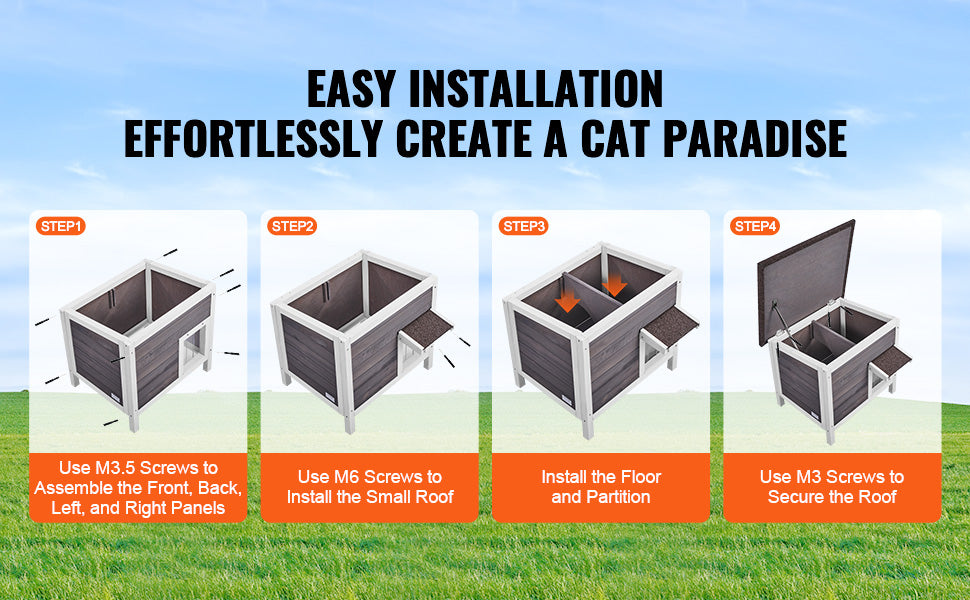 VEVOR Outdoor Cat House Weatherproof, Feral Cat Shelter for Cats Outdoor Wooden Cat Rabbit House with All-Round Foam Insulated