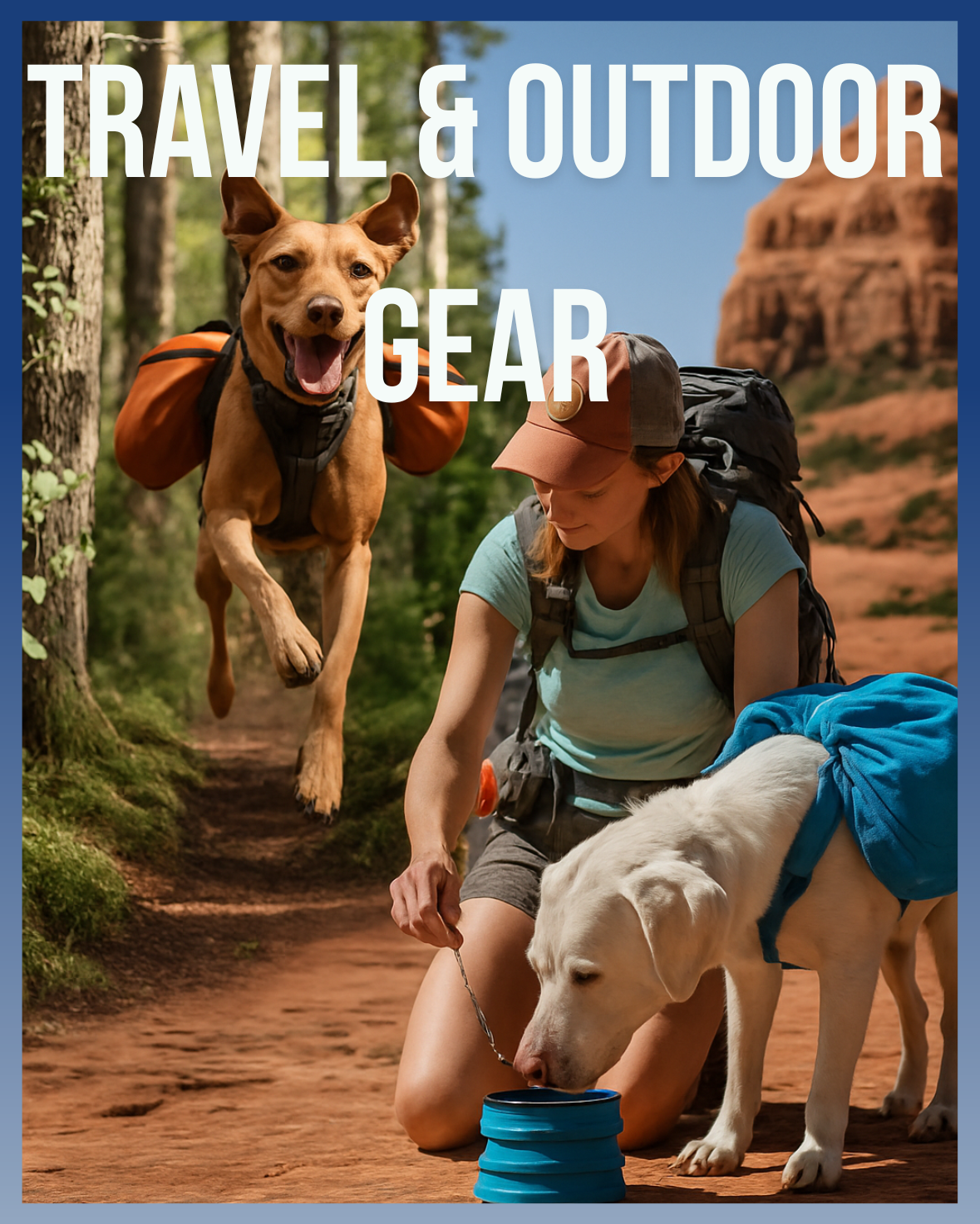 Pet travel gear for dogs and cats including carrier, backpack, and hiking accessories