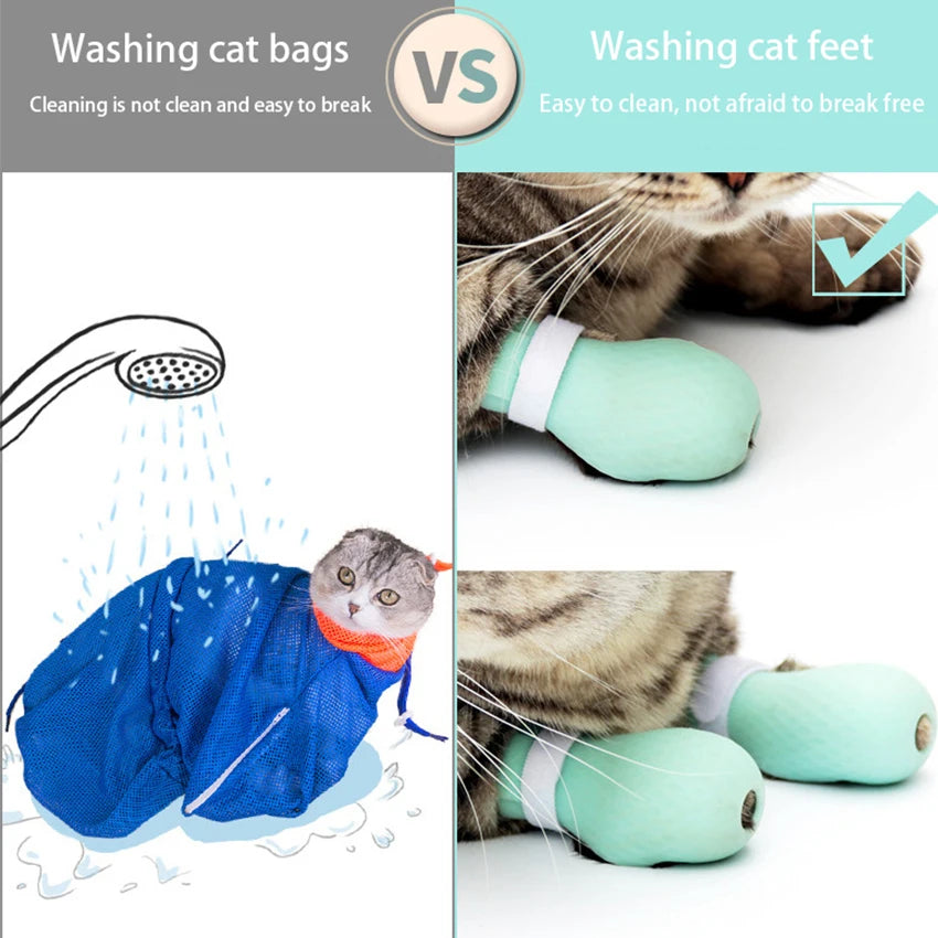 Adjustable Pet Cat Paw Protector for Bath Soft Silicone Anti-Scratch Shoes Cat Grooming supplies Checking Cat Paw Cover