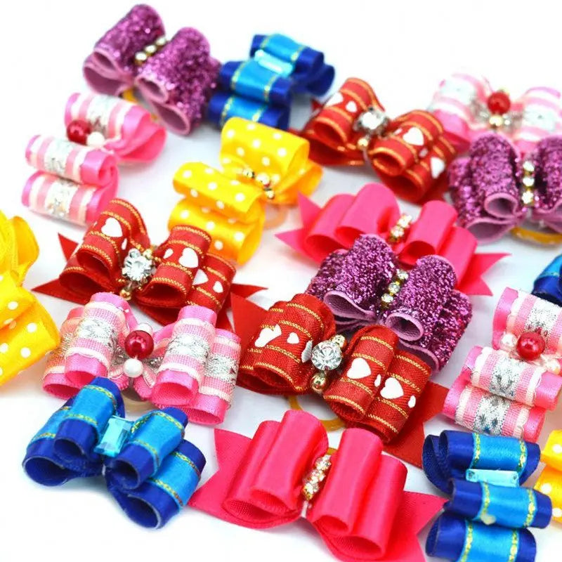 10pcs Pet Bow Decor Cat Puppy Bowknot Headdress with Bells Dog Hair Bows With Rubber Bands Pet Grooming Clips Dog Accessories