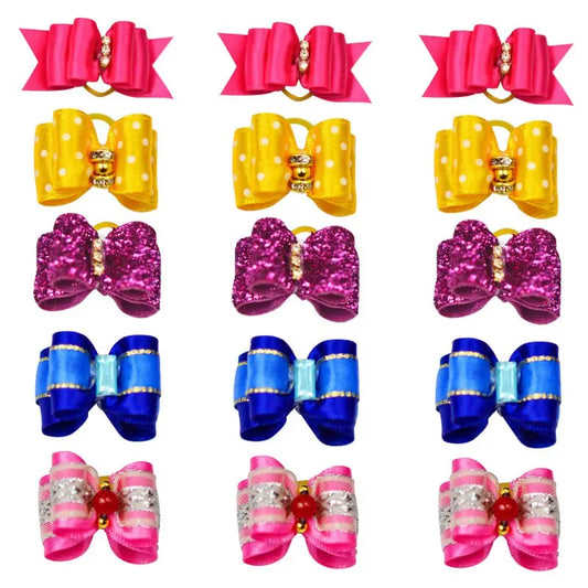 10pcs Pet Bow Decor Cat Puppy Bowknot Headdress with Bells Dog Hair Bows With Rubber Bands Pet Grooming Clips Dog Accessories