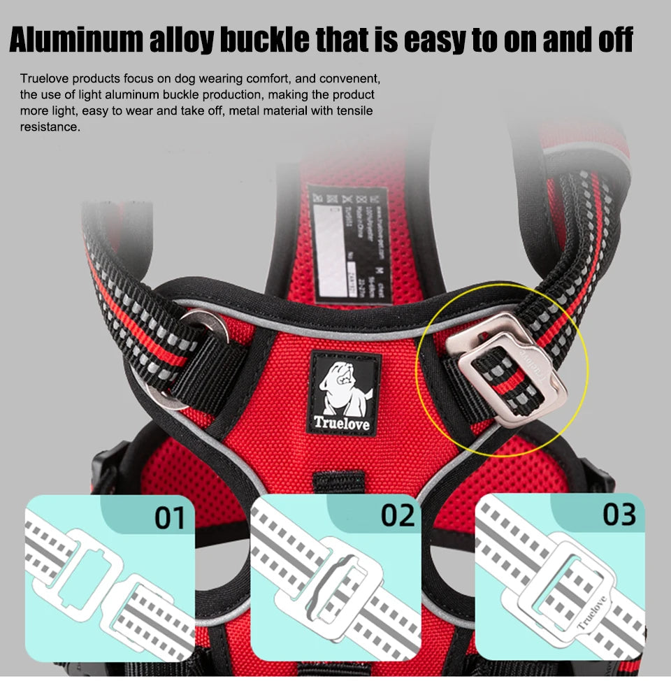 Truelove Pet Harness Nylon Webbing with 3M Reflection Adjutable Aluminum Alloy for Big Medium Small Dog TLH56512