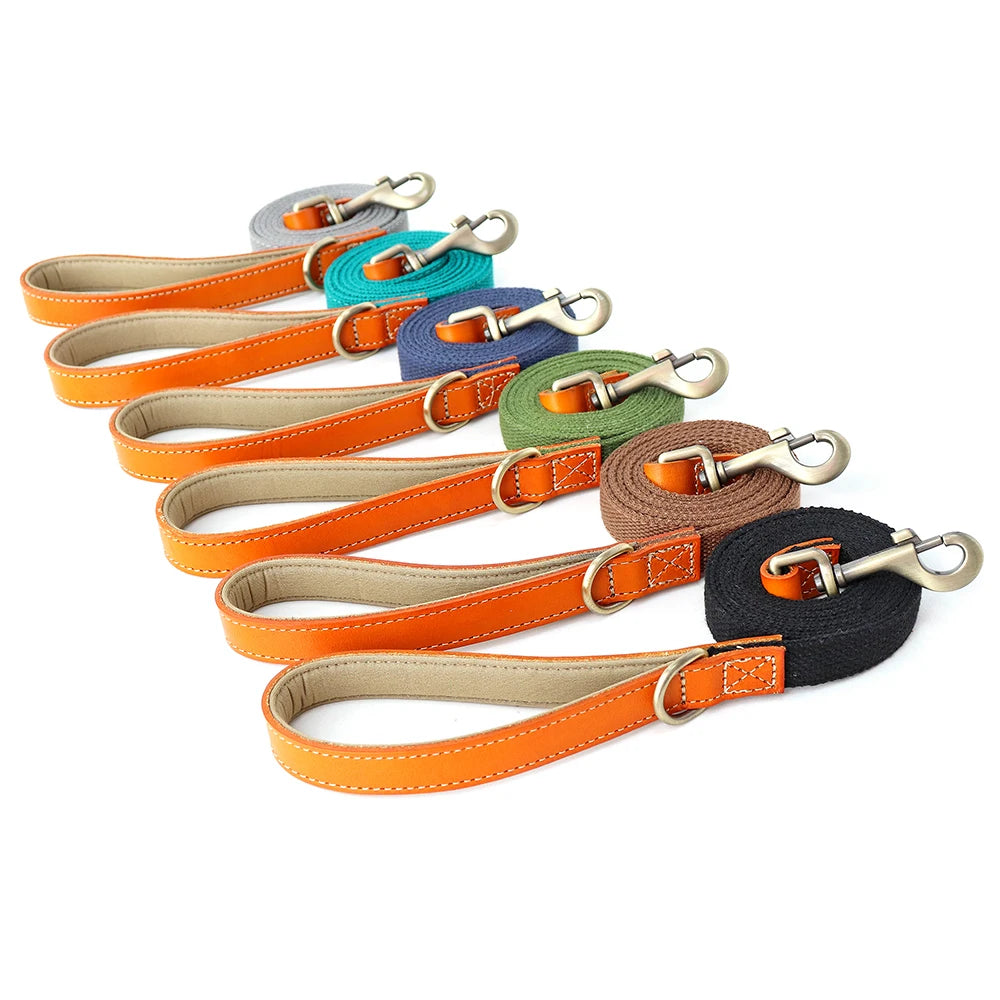 150cm Dog Walking Leash Durable Nylon Pet Dogs Lead Rope With PU Leather Handle For Small Medium Large Dogs French Bulldog